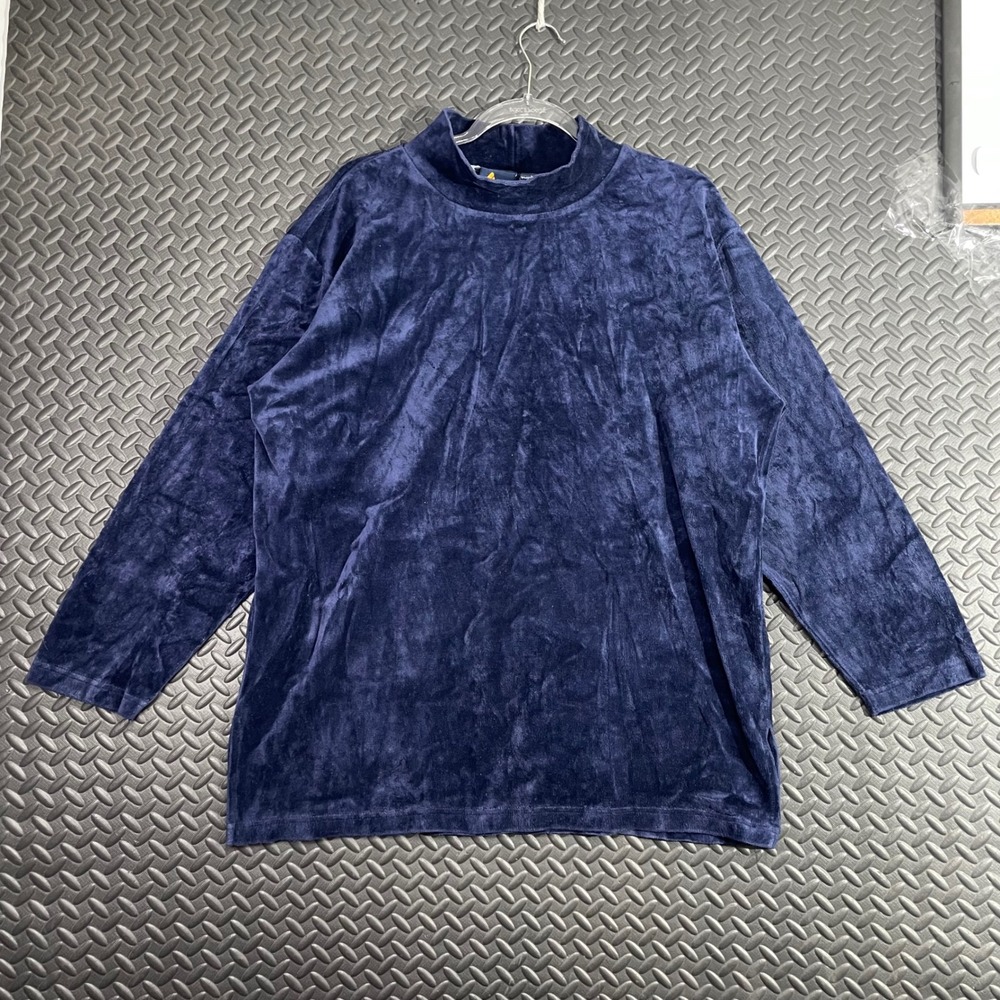 Liz Sport Navy Blue‎ Long Sleeve Turtle Neck Pullover Suede Sweater Women's Sz L